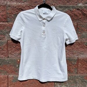 Burberry Shirt Womens Small Polo White Cotton Gold Buttons TB Monogram Classic